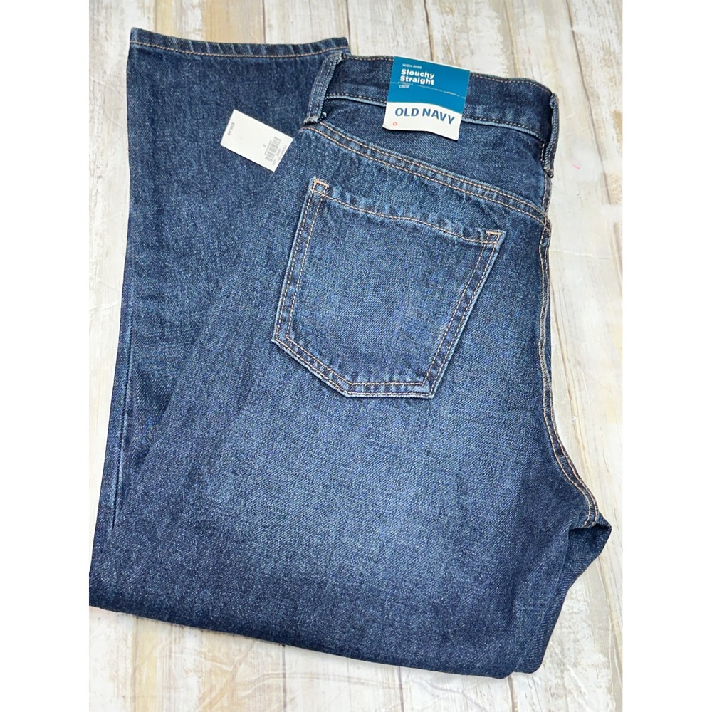 Old Navy Slouchy Straight Crop Jeans High Rise Dark Wash Button Fly size 0 NWT